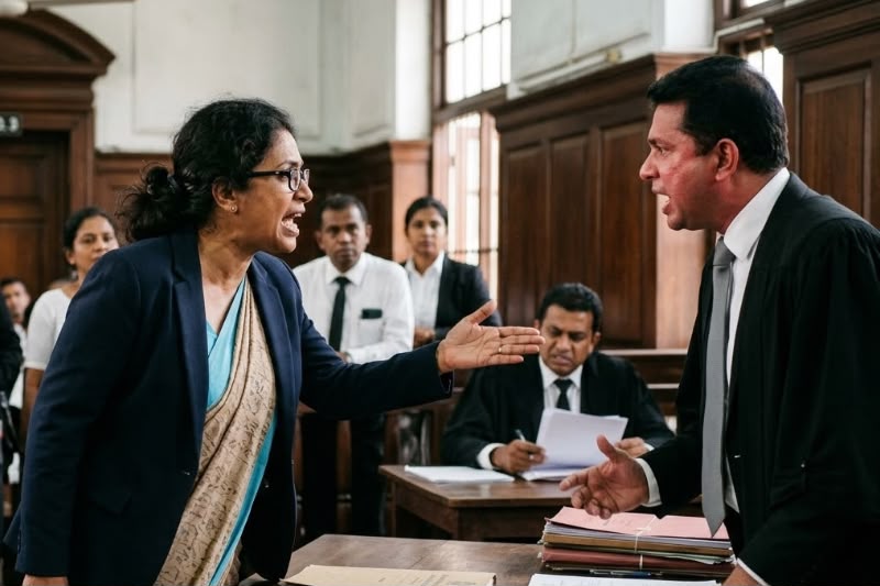 පැමිණිල්ල මෙහෙයවා හත්පොලේ ගාගත් ලක්මිණී ගිරහාගම විත්තියේ නීතීඥවරුන් හා ගැටෙයි